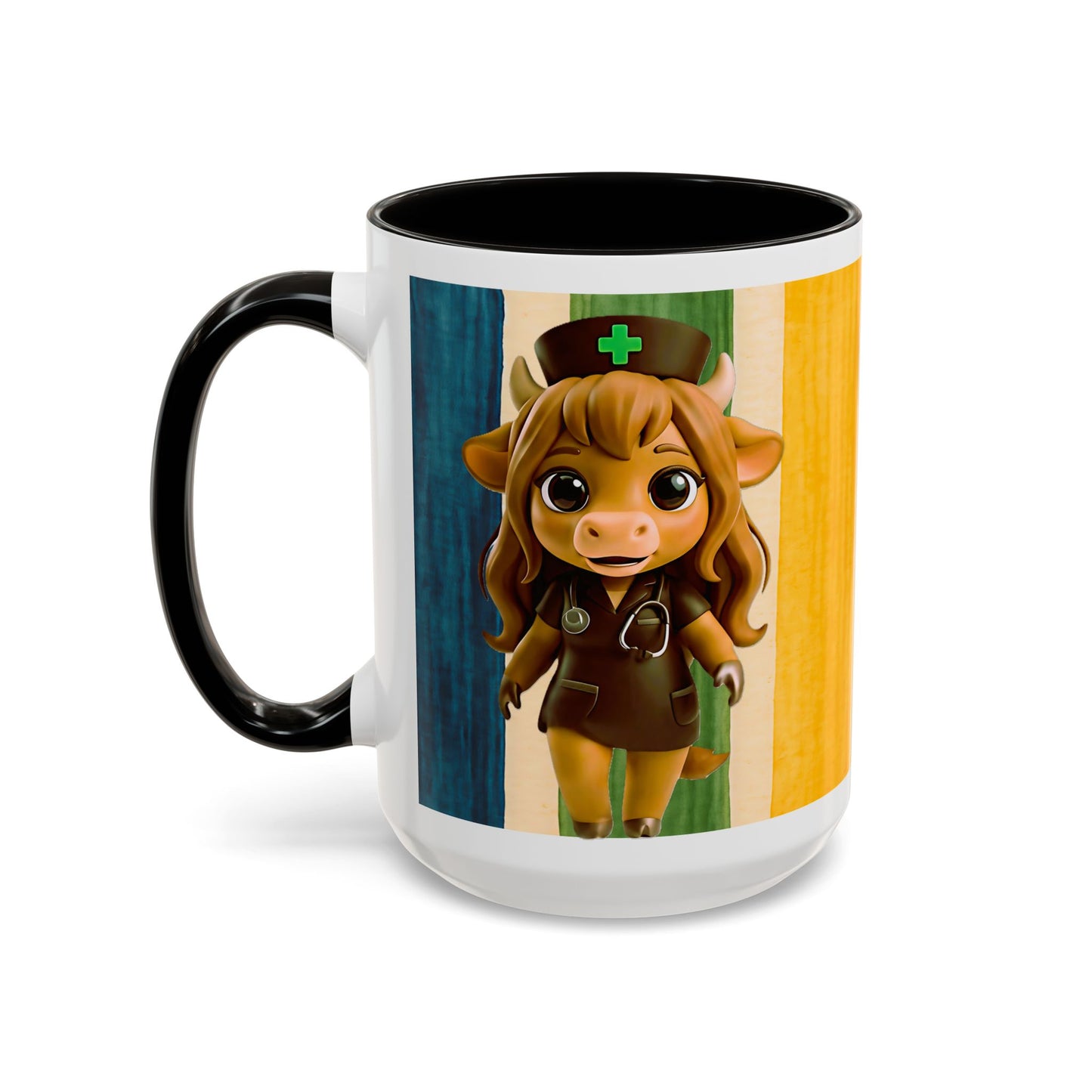Cute Nurse Calf Coffee Mug – Colorful Striped 11oz/15oz Gift for Nurses & Vet Techs