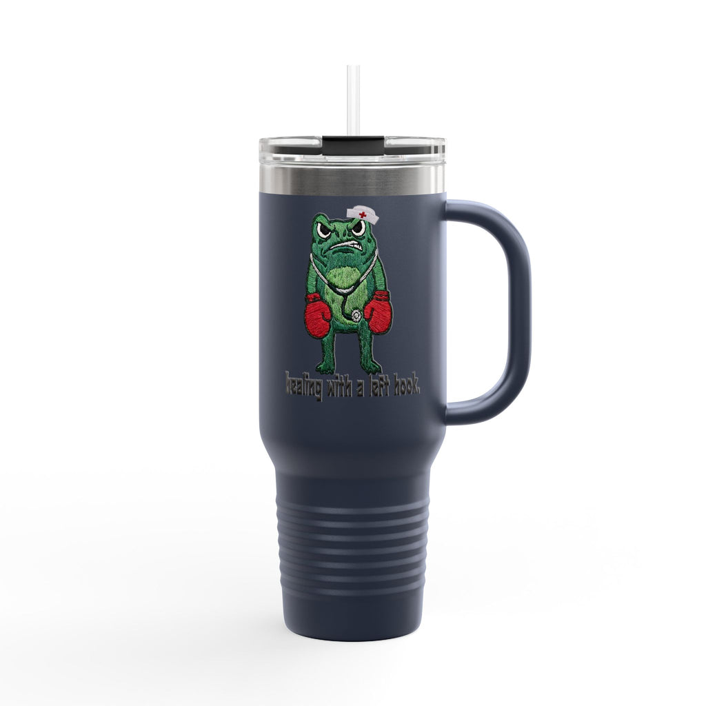 40oz Insulated Travel Mug — Boxing Nurse Frog "Healing with a Left Hook"