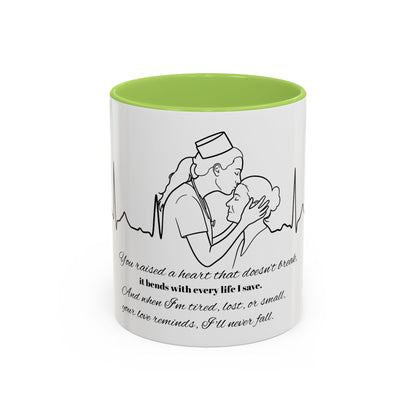 Mothers Day Mug Accent Coffee Mug (11, 15oz) The Heart Behind My Scrubs