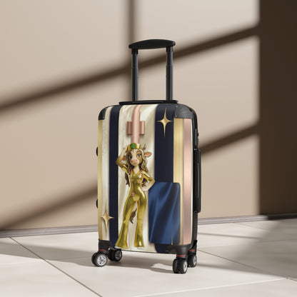 Retro Glam Cow Travel Suitcase — Cute Golden Cow Girl Luggage