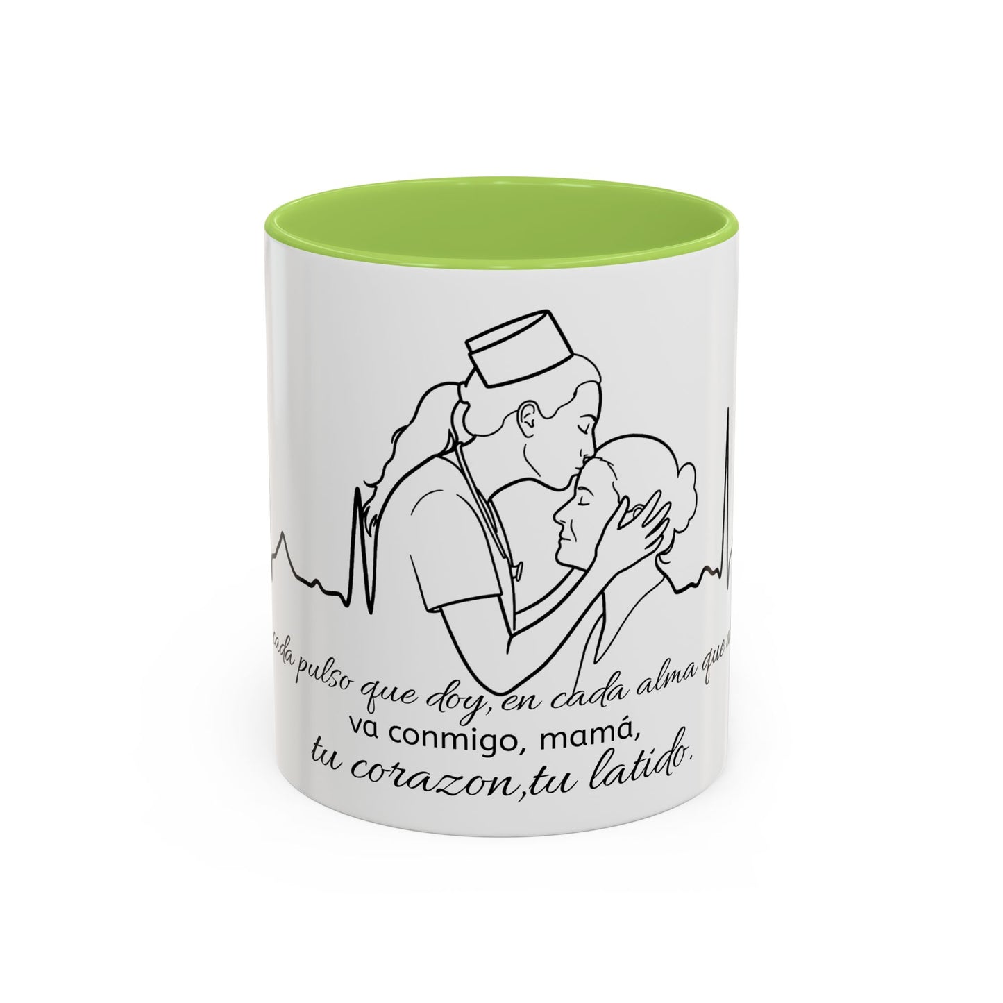Nurse & Mom Tribute Coffee Mug – "Va conmigo, mamá, en mi corazón tu latido"