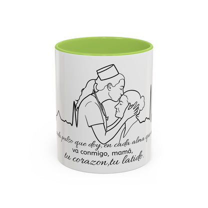 Nurse & Mom Tribute Coffee Mug – "Va conmigo, mamá, en mi corazón tu latido"