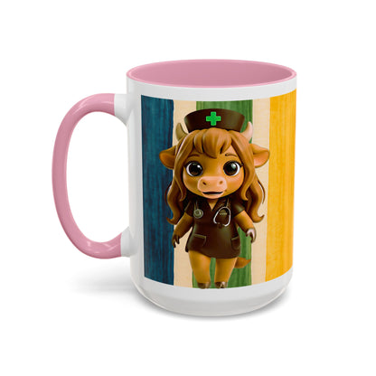 Cute Nurse Calf Coffee Mug – Colorful Striped 11oz/15oz Gift for Nurses & Vet Techs