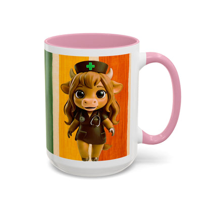 Cute Nurse Calf Coffee Mug – Colorful Striped 11oz/15oz Gift for Nurses & Vet Techs