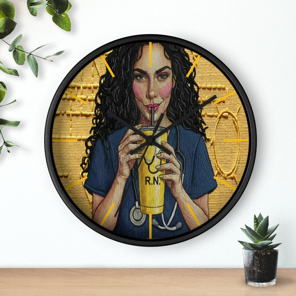 Wall Clock —RN Nurse Drinking  Illustration | Gift for Nurses