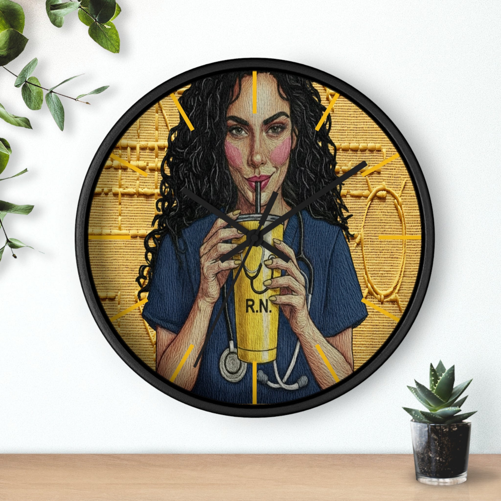 Wall Clock —RN Nurse Drinking  Illustration | Gift for Nurses