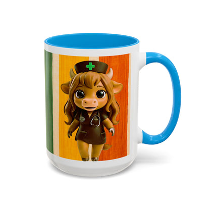 Cute Nurse Calf Coffee Mug – Colorful Striped 11oz/15oz Gift for Nurses & Vet Techs