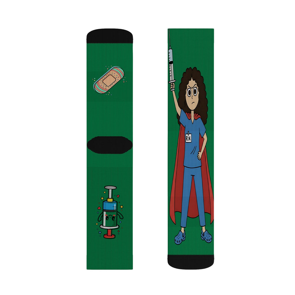 Superhero Nurse Sublimation Socks — Cute Medical Staff Gift