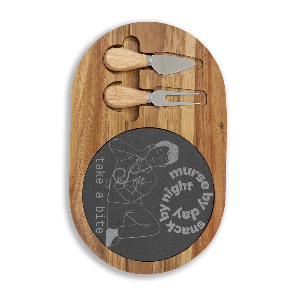 Engraved Charcuterie Board — "murse (R.N.) by day snack by night take a bite"