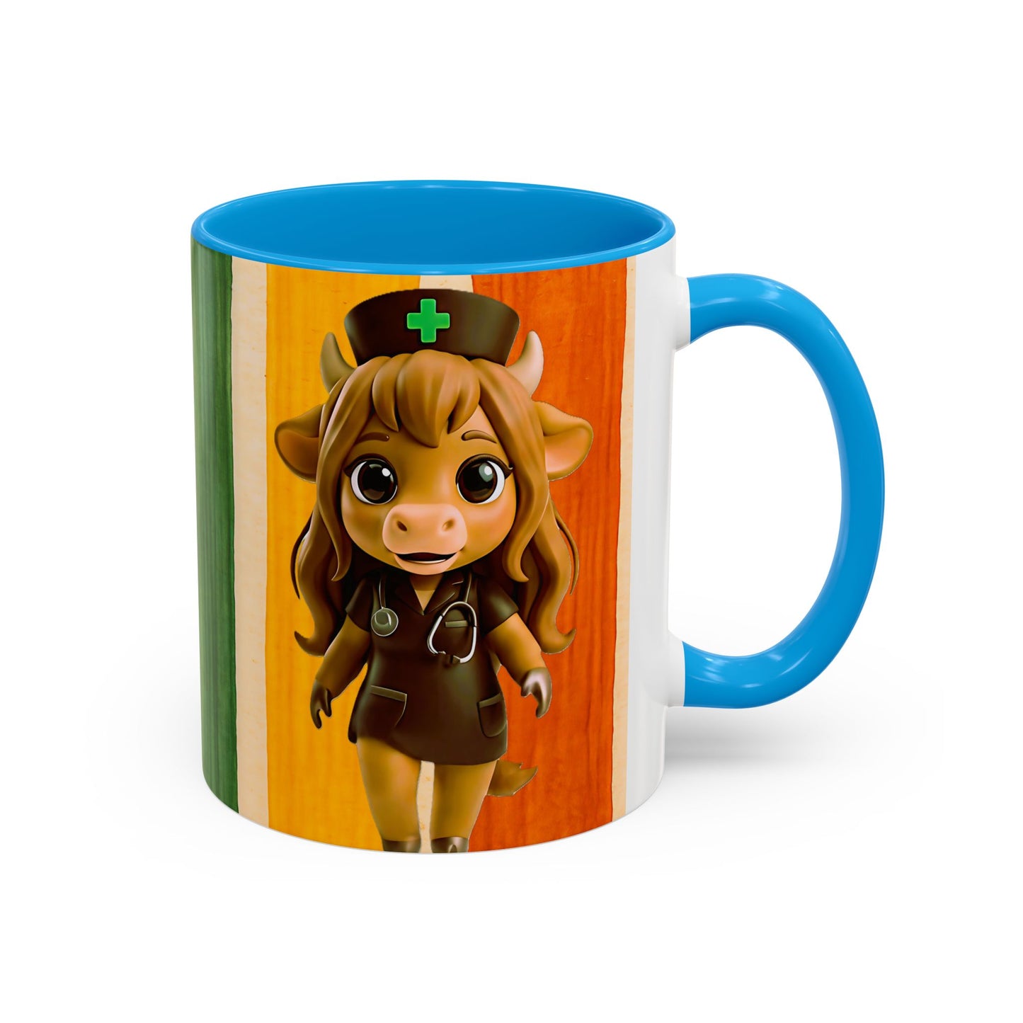 Cute Nurse Calf Coffee Mug – Colorful Striped 11oz/15oz Gift for Nurses & Vet Techs