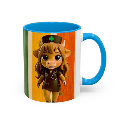 Cute Nurse Calf Coffee Mug – Colorful Striped 11oz/15oz Gift for Nurses & Vet Techs