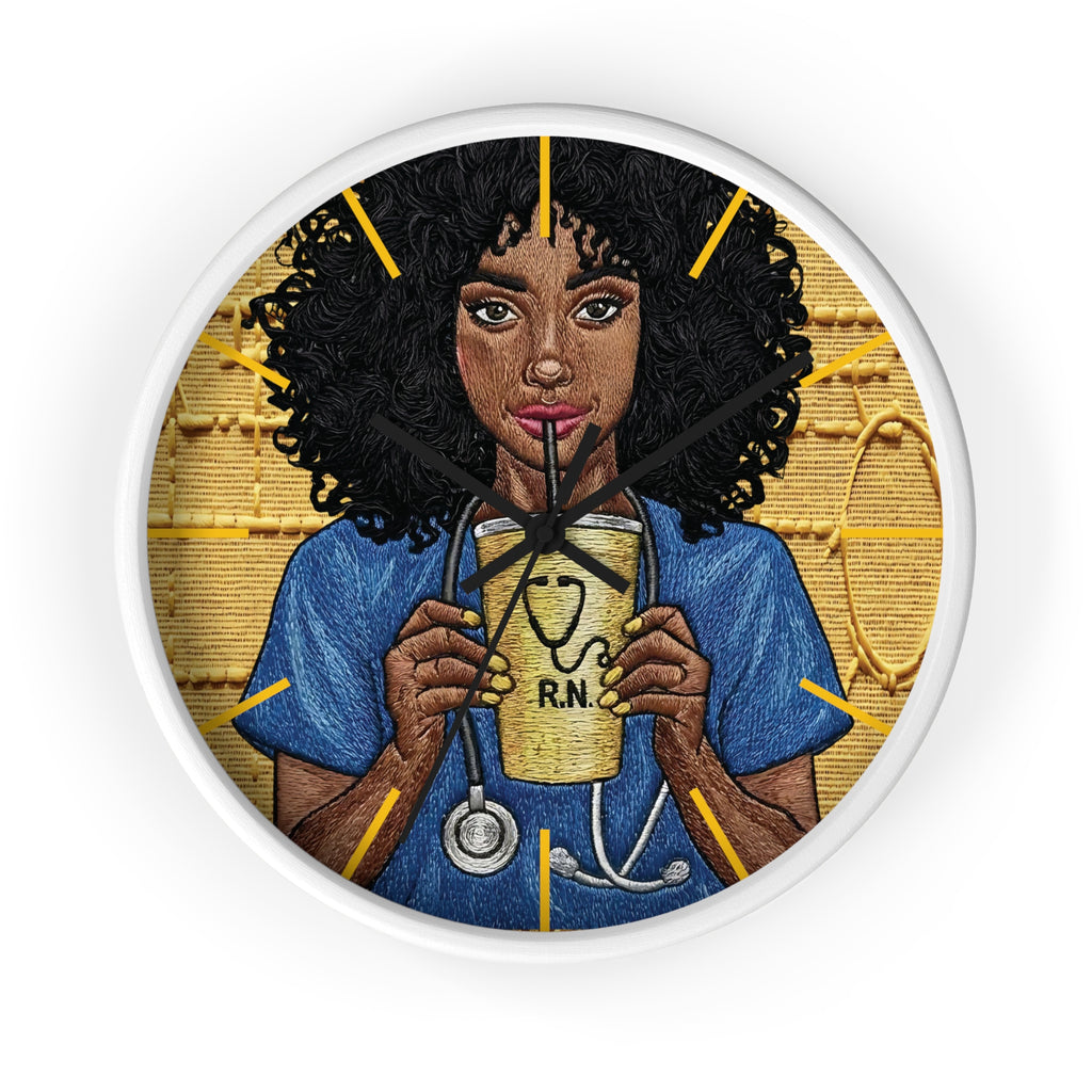 RN Coffee Nurse Wall Clock — Black Nurse Gift for Registered Nurses