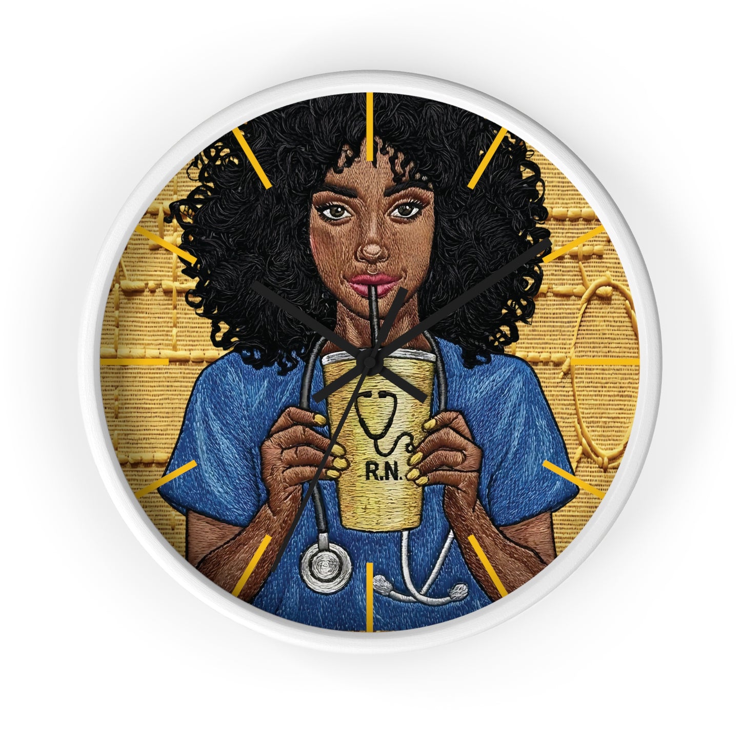 RN Coffee Nurse Wall Clock — Black Nurse Gift for Registered Nurses