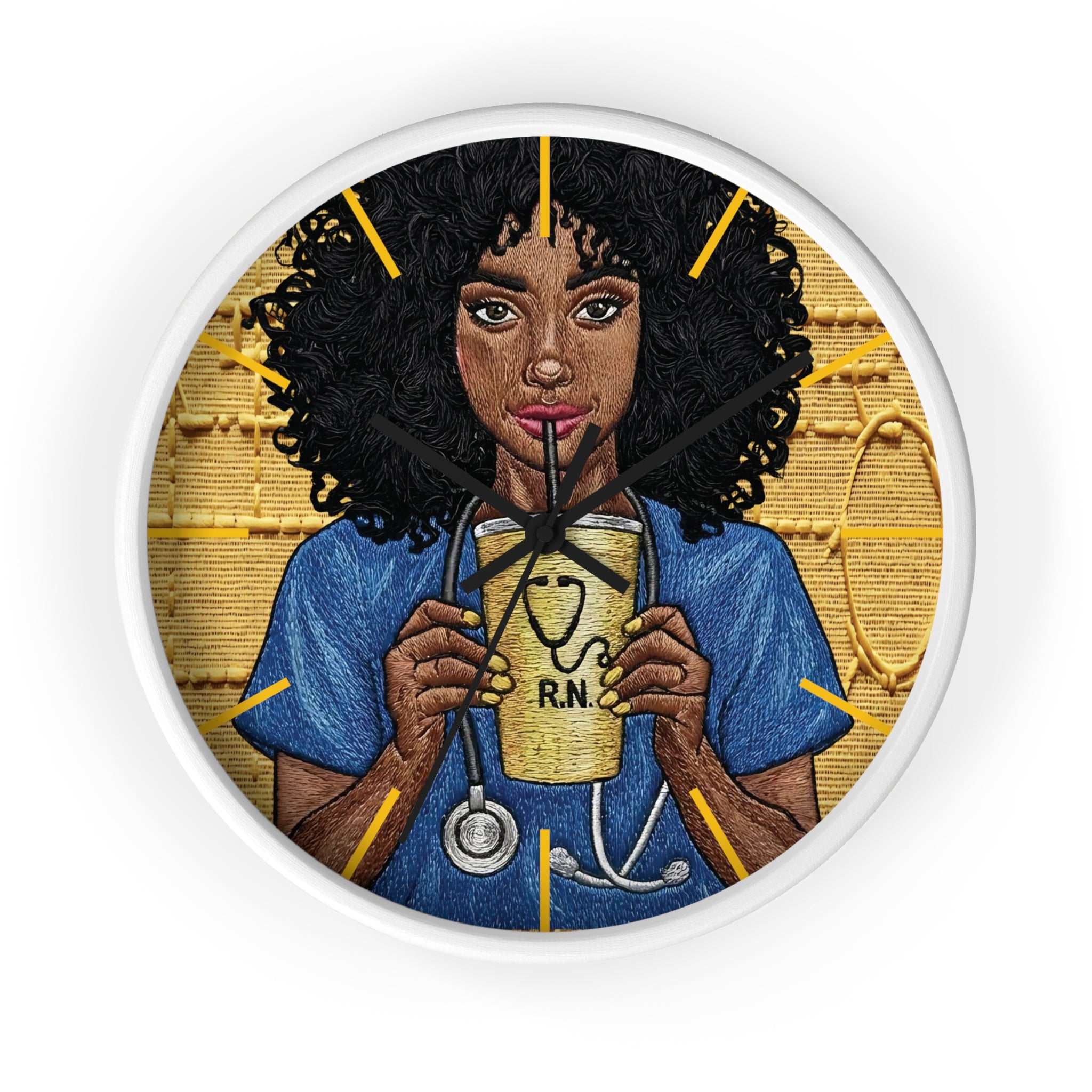 RN Coffee Nurse Wall Clock — Black Nurse Gift for Registered Nurses