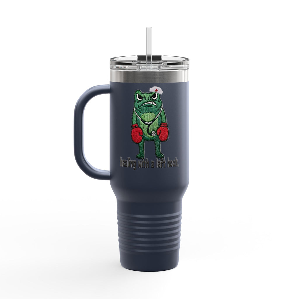 40oz Insulated Travel Mug — Boxing Nurse Frog "Healing with a Left Hook"