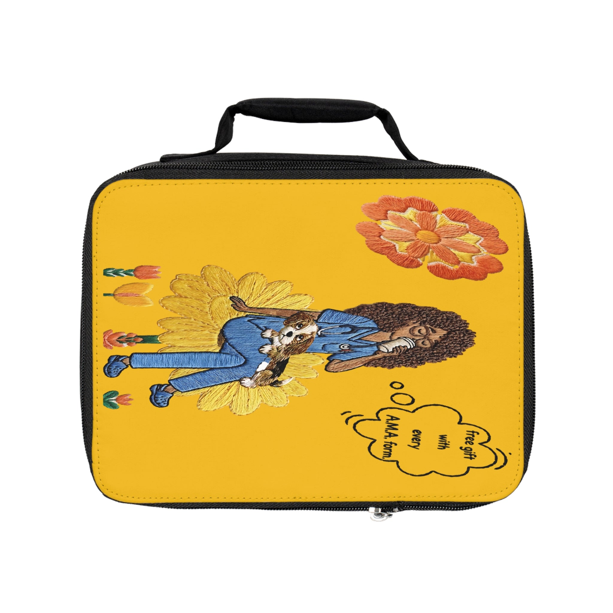 Yellow Floral Retro Woman Lunch Bag – 'I Am Enough' Insulated Tote