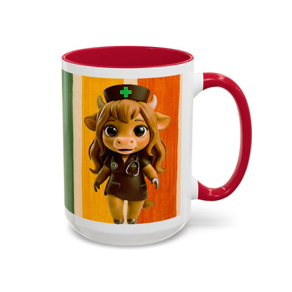 Cute Nurse Calf Coffee Mug – Colorful Striped 11oz/15oz Gift for Nurses & Vet Techs