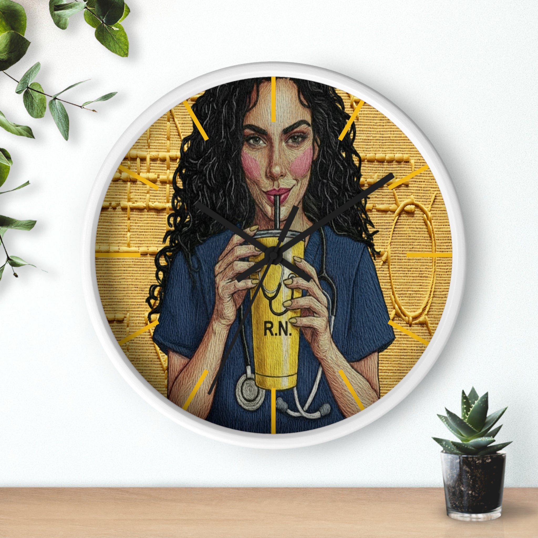 Wall Clock —RN Nurse Drinking  Illustration | Gift for Nurses