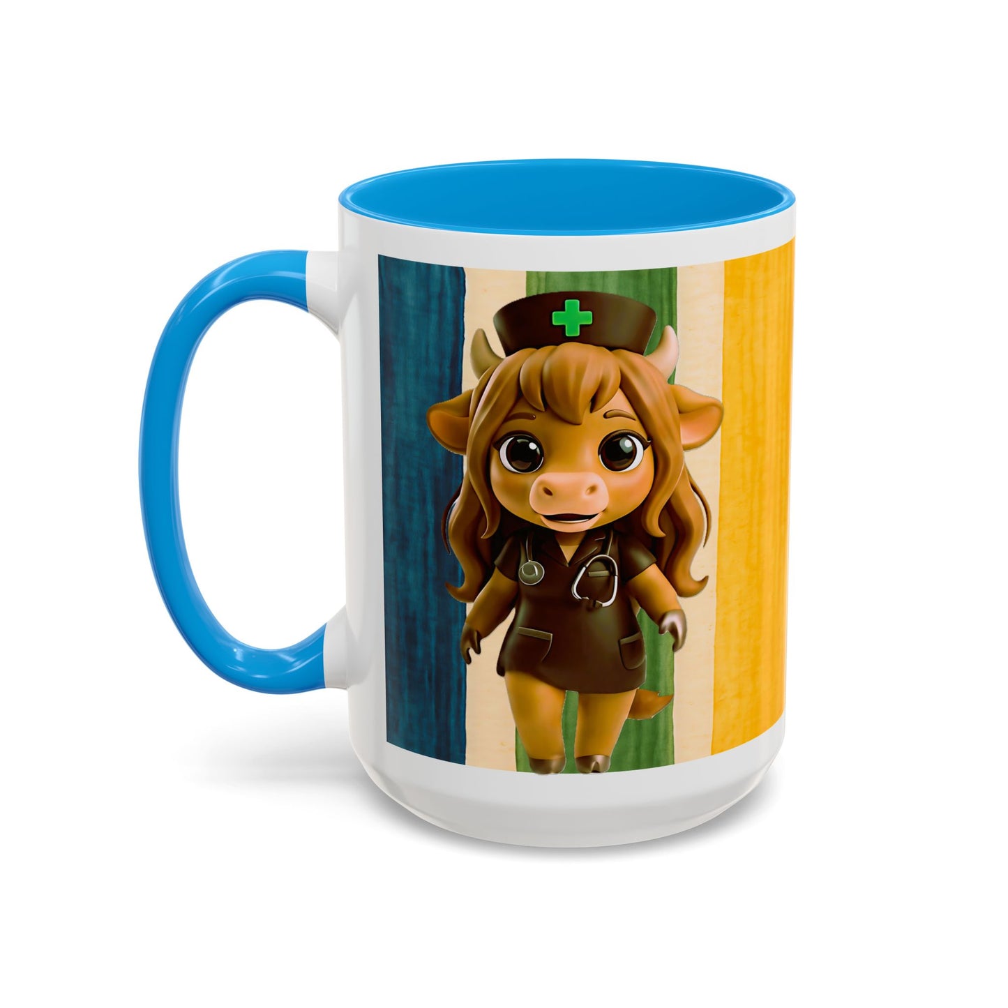 Cute Nurse Calf Coffee Mug – Colorful Striped 11oz/15oz Gift for Nurses & Vet Techs