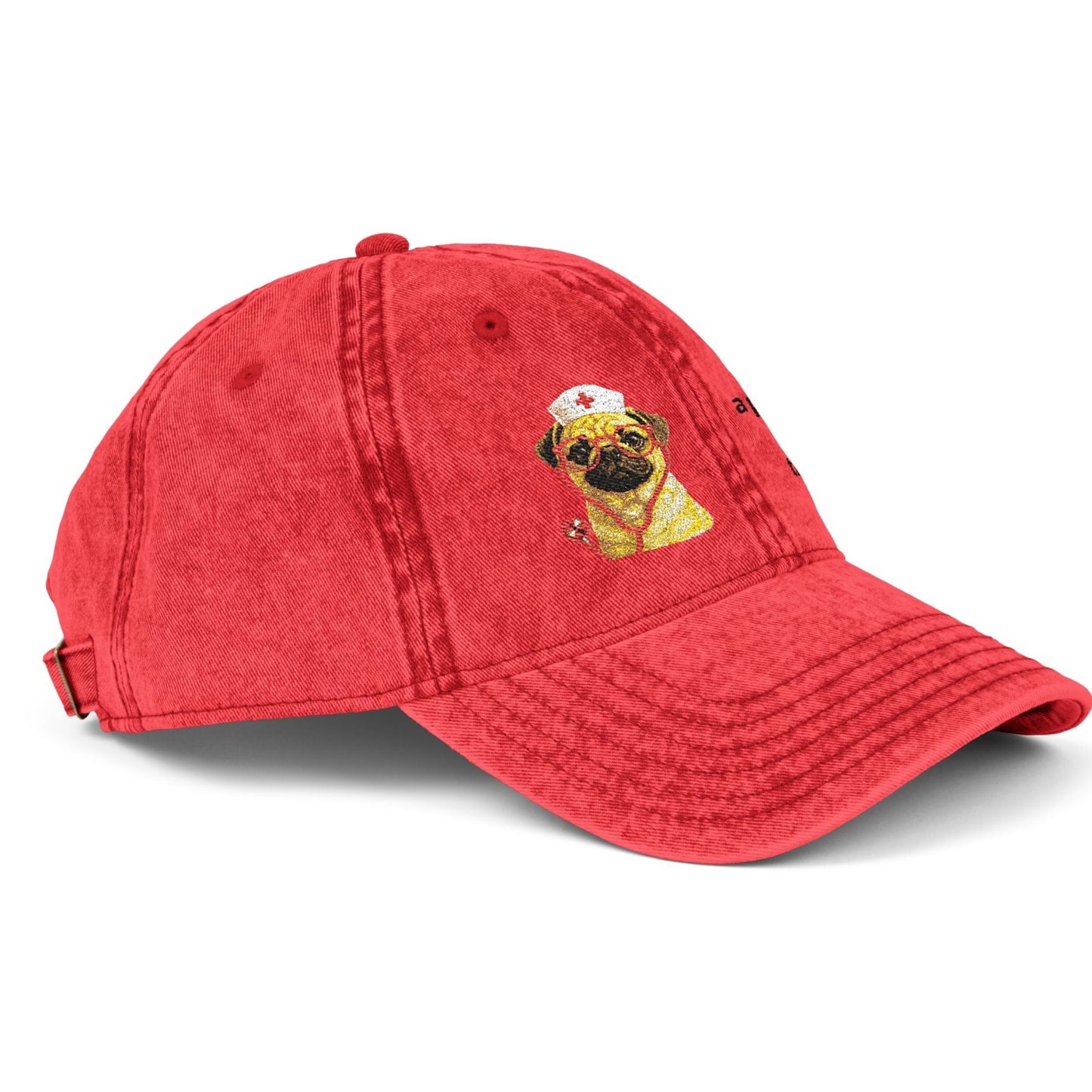 Embroidered Pug Nurse Vintage Cap — “colon: a punctuation mark that went too far.”