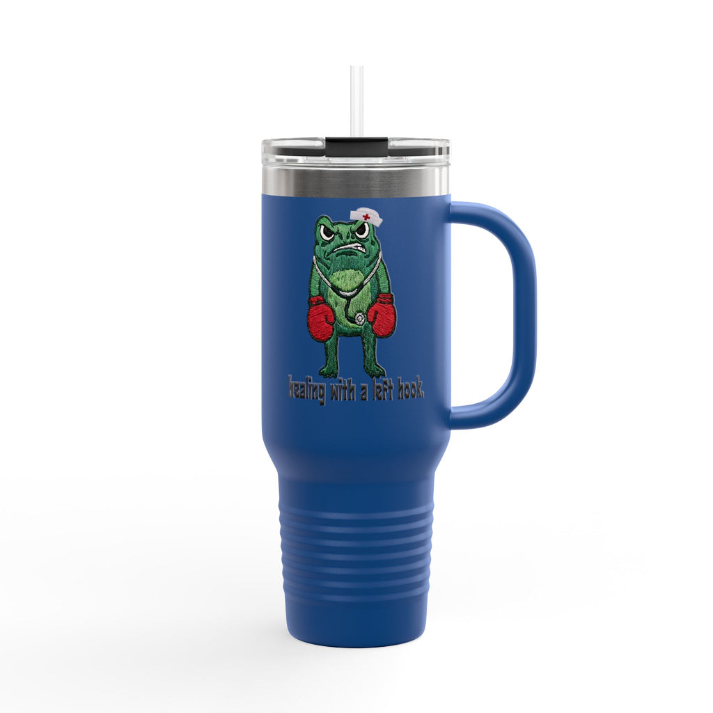 40oz Insulated Travel Mug — Boxing Nurse Frog "Healing with a Left Hook"