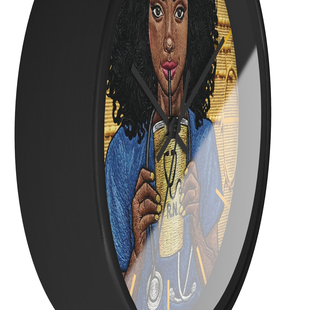 RN Coffee Nurse Wall Clock — Black Nurse Gift for Registered Nurses