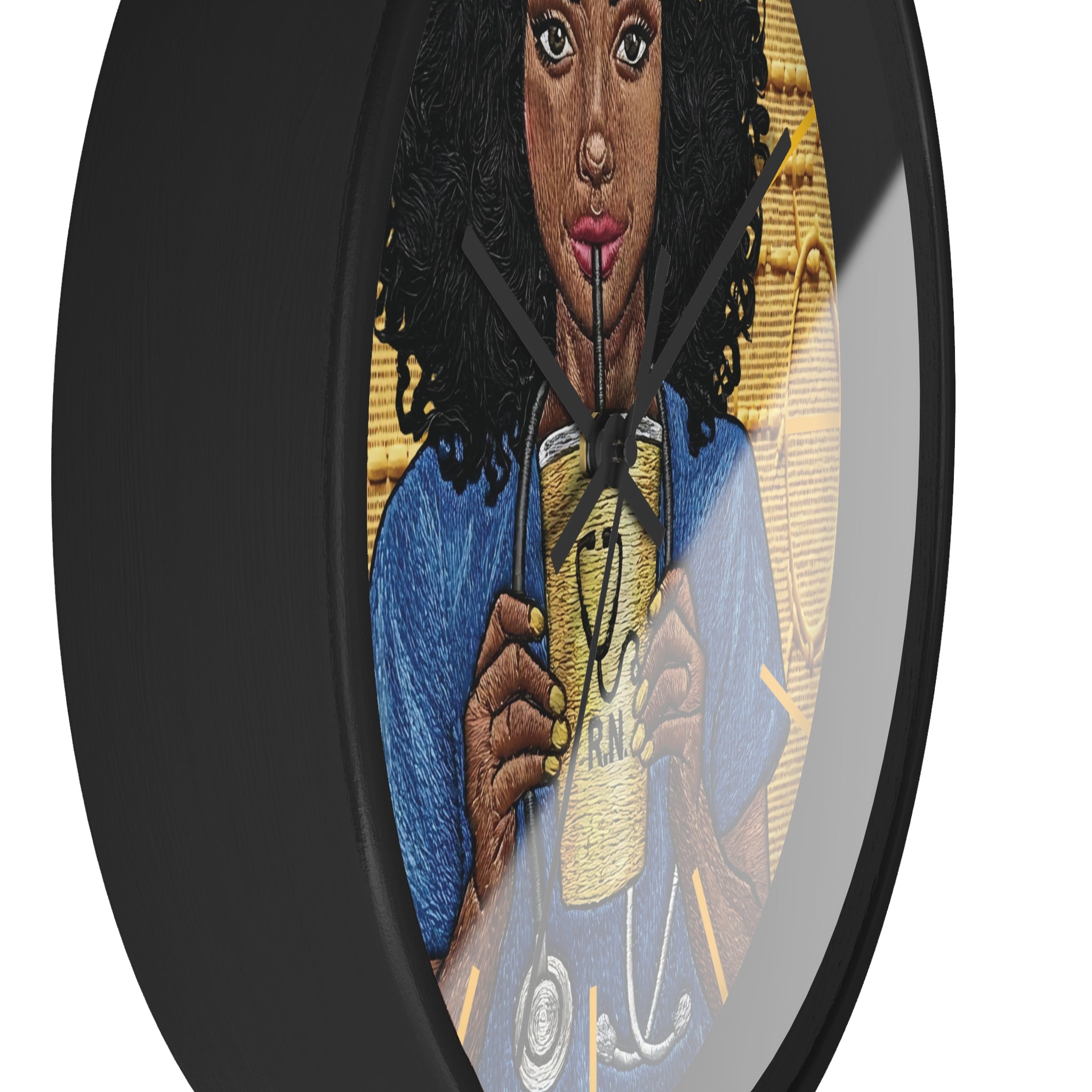 RN Coffee Nurse Wall Clock — Black Nurse Gift for Registered Nurses