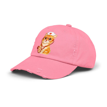 Nurse Cat Distressed Cap – Cute Kitty Nurse Baseball Hat