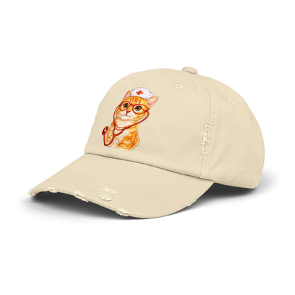 Nurse Cat Distressed Cap – Cute Kitty Nurse Baseball Hat