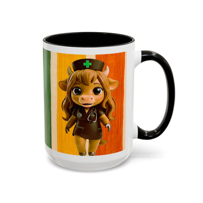 Cute Nurse Calf Coffee Mug – Colorful Striped 11oz/15oz Gift for Nurses & Vet Techs