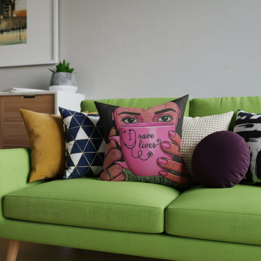 Nurse Square Pillow — Pink Back (Exclusive Design)