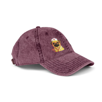 Embroidered Pug Nurse Vintage Cap — “colon: a punctuation mark that went too far.”