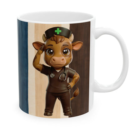 Striped Medical Calf Ceramic Mug — Cute Giraffe Coffee Cup (11oz & 15oz)