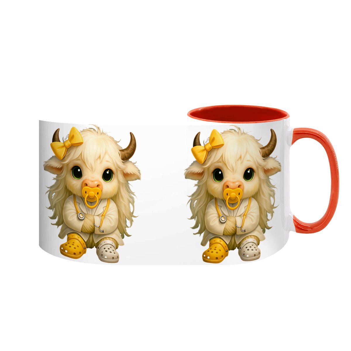 Highland Cow Mini‑Doc Ceramic Mug — Premium Gloss (15oz) (Made in USA)