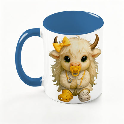 Highland Cow Mini‑Doc Ceramic Mug — Premium Gloss (15oz) (Made in USA)