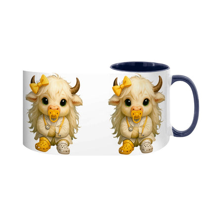 Highland Cow Mini‑Doc Ceramic Mug — Premium Gloss (15oz) (Made in USA)
