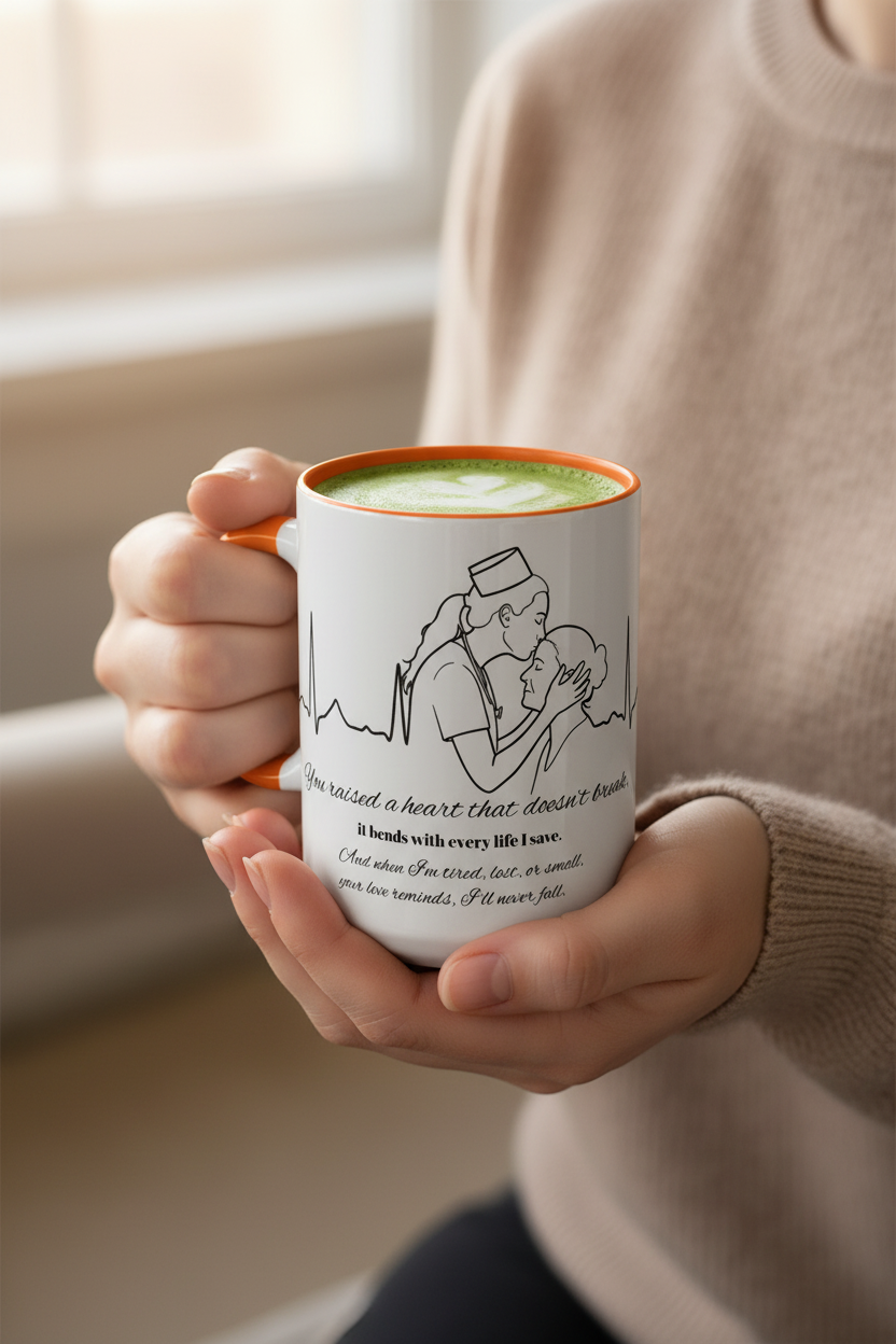 Mothers Day Mug Accent Coffee Mug (11, 15oz) The Heart Behind My Scrubs
