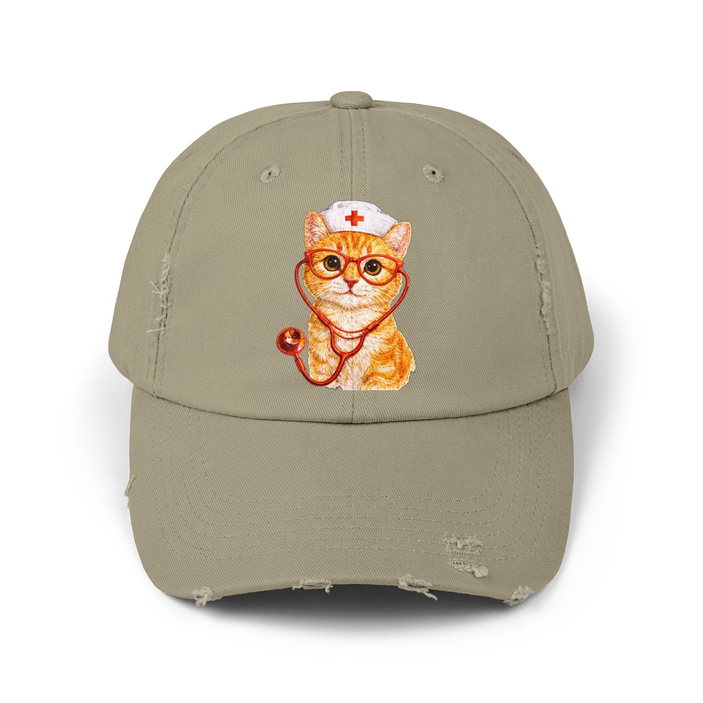Nurse Cat Distressed Cap – Cute Kitty Nurse Baseball Hat