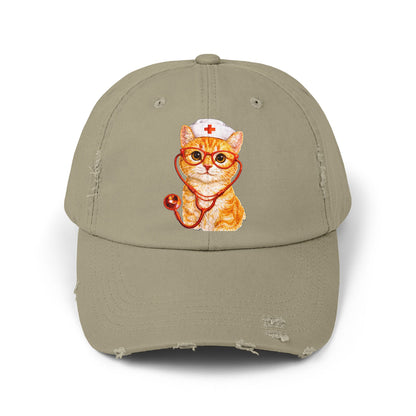 Nurse Cat Distressed Cap – Cute Kitty Nurse Baseball Hat