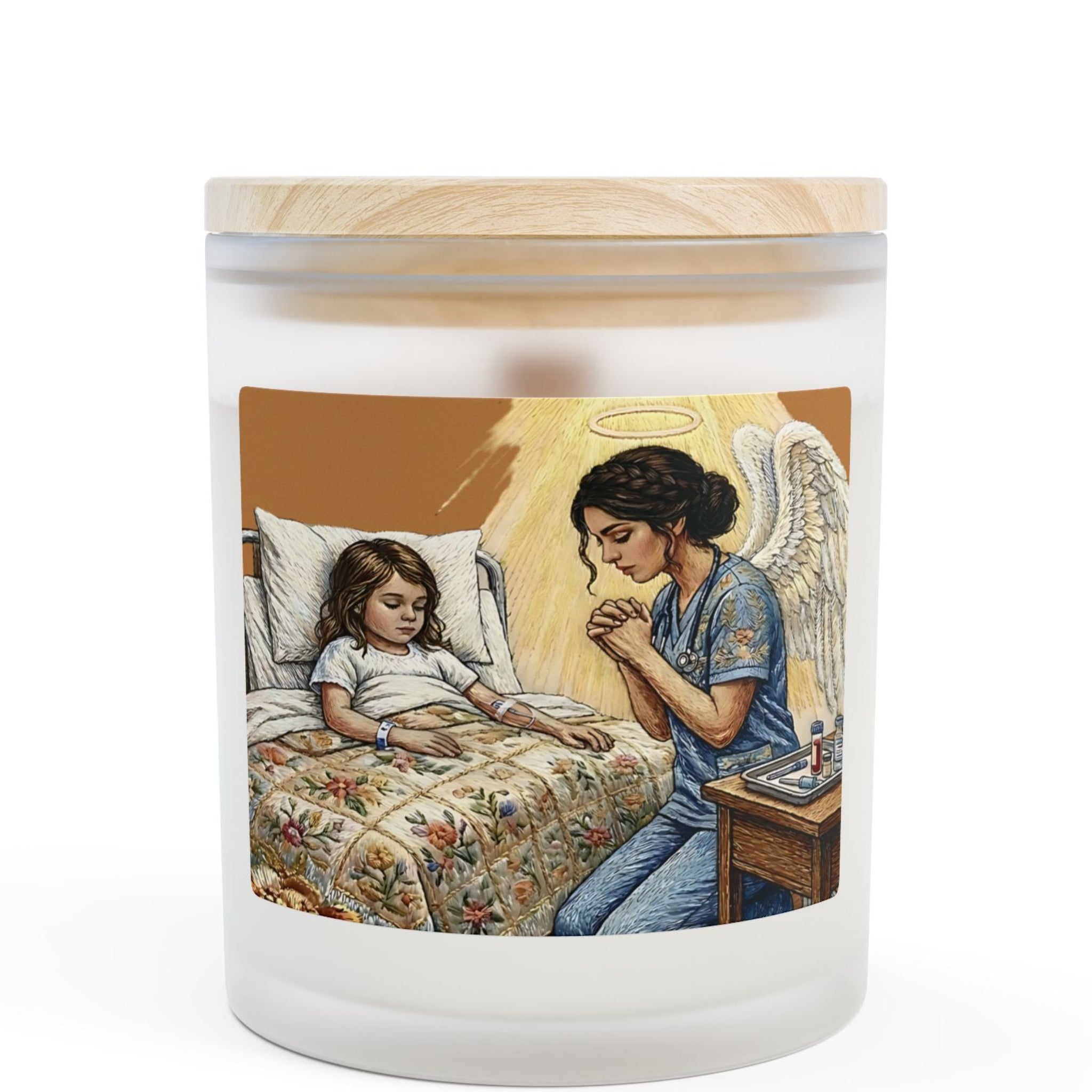 Guardian Nurse Angel Prayer Candle — Frosted Glass 11oz