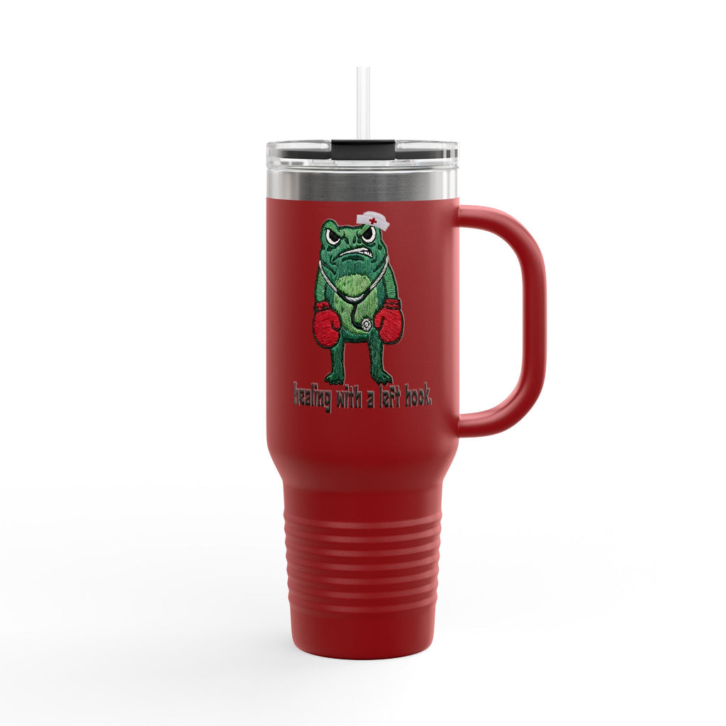 40oz Insulated Travel Mug — Boxing Nurse Frog "Healing with a Left Hook"