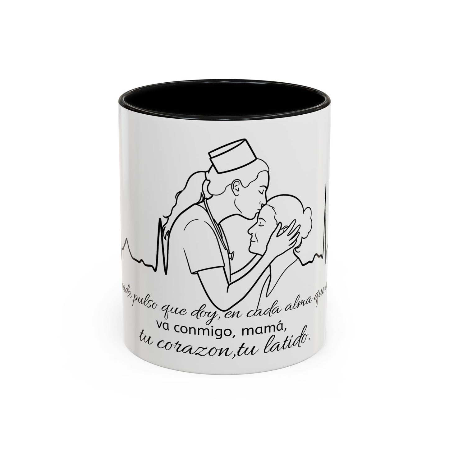 Nurse & Mom Tribute Coffee Mug – "Va conmigo, mamá, en mi corazón tu latido"