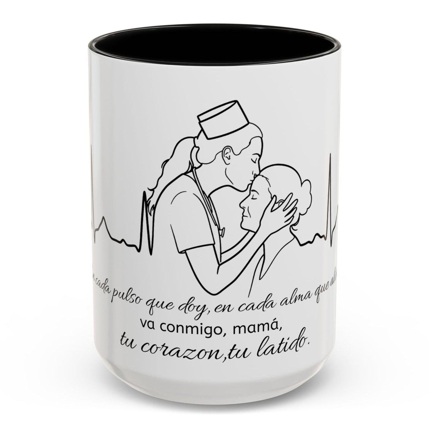 Nurse & Mom Tribute Coffee Mug – "Va conmigo, mamá, en mi corazón tu latido"