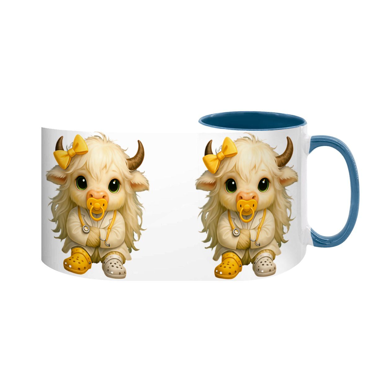 Highland Cow Mini‑Doc Ceramic Mug — Premium Gloss (15oz) (Made in USA)