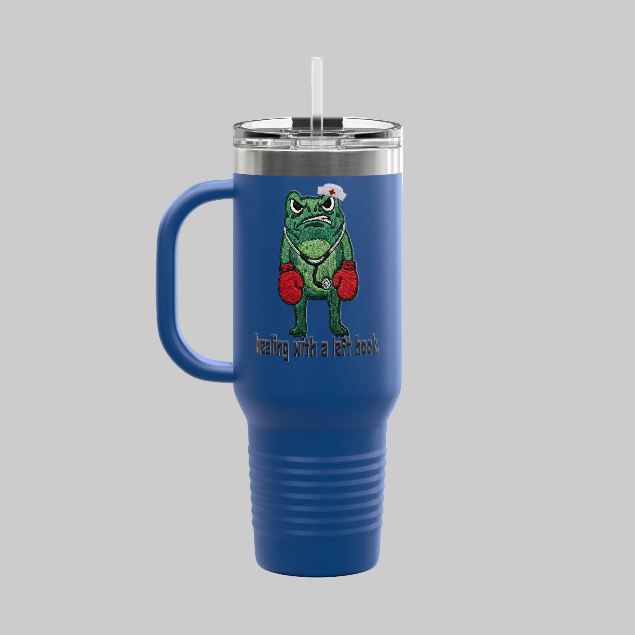 40oz Insulated Travel Mug — Boxing Nurse Frog "Healing with a Left Hook"