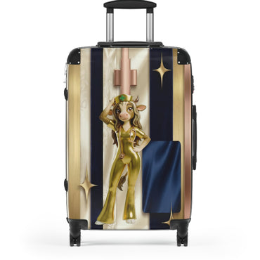 Retro Glam Cow Travel Suitcase — Cute Golden Cow Girl Luggage