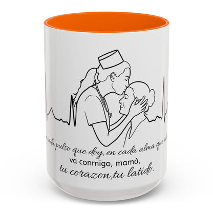 Nurse & Mom Tribute Coffee Mug – "Va conmigo, mamá, en mi corazón tu latido"