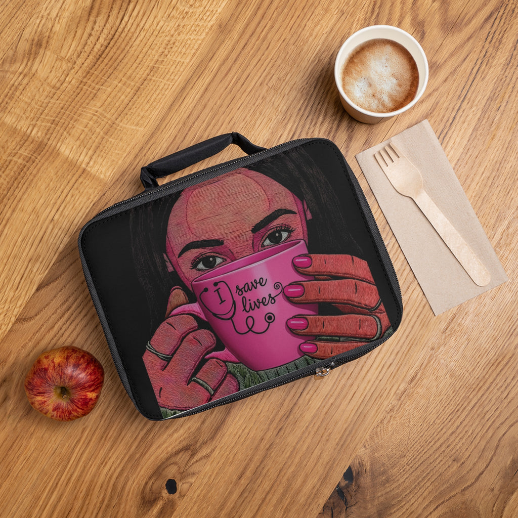 Lunch Bag — 'I Save Lives' Nurse Coffee Illustration Insulated Lunch Tote