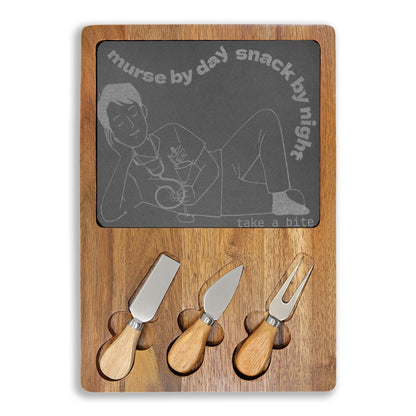 Engraved Charcuterie Board — "murse (R.N.) by day snack by night take a bite"
