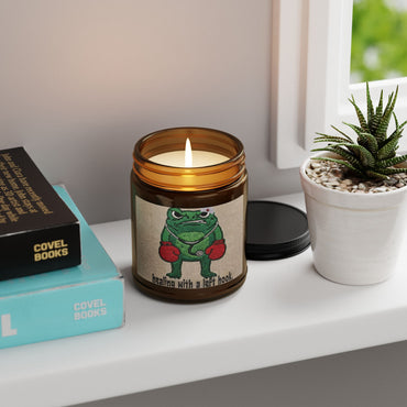 Fighting Medical Frog Soy Candle — 'Healing With a Left Hook' Amber Jar